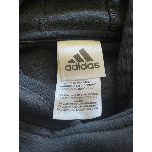 Adidas Girls Size 6 Pullover Hoodie Sweatshirt Black Rainbow Stripes Big Logo - Picture 4 of 5